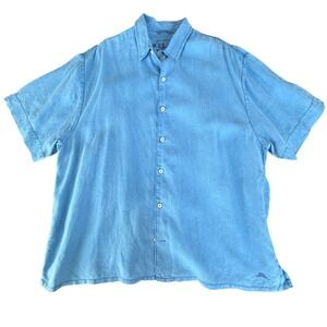 Tommy Bahama Relax Mens 2XB Blue 100% Linen Short Sleeve Button Down Shirt